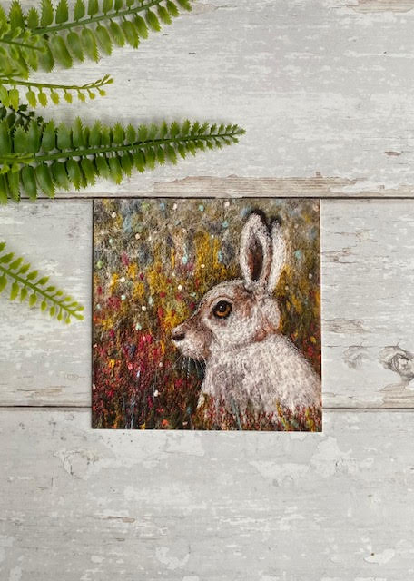 needle felt card autumn hare
